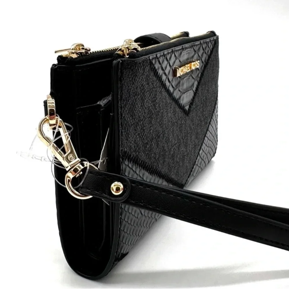 Michael Kors Large Double Zip Wallet Wristlet Black Multi